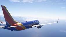 Flight of a passenger airliner Boeing 737 Max8 of Southwest Airlines