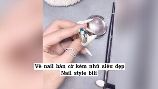 Vẽ nail bàn cờ kèm nhũ siêu đẹp