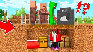 Mikey Build SECRET HOUSE UNDER A GRAVE in Minecraft Challenge (Maizen Mizen Mazien) Parody
