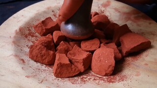 [ASMR] Red Clay Crushing With Mortar And Pestle