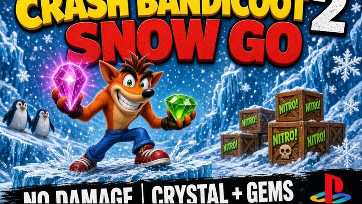 Crash Bandicot 2 - #1 Snow Go (No Damage)  (Crystal) (Gems)  [PS1] [PlayStation]