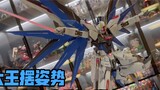 The king poses, and the Freedom Gundam comes in and kicks him