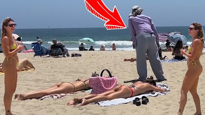 Old Man Farts On Girls On Beach in California!!!