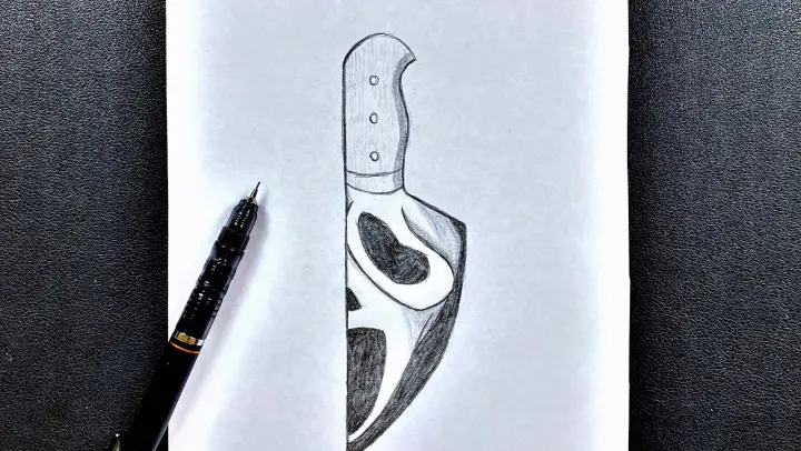 Scary sketch | how to draw ghost face in knife 🔪 easy step-by-step