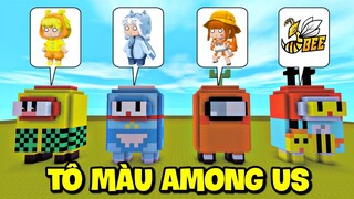 BEE TEAM THỬ THÁCH TÔ MÀU AMONG US SIÊU ĐẸP TRONG MINI WORLD | MEOWPEO HUY HENRI VÀ NAOBI TÔ MÀU