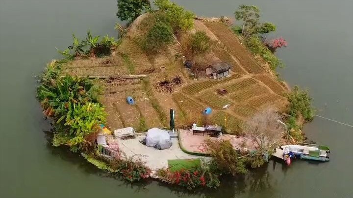 A man lives in seclusion on an island just to fish. He’s cleared and tilled the land to grow vegetab