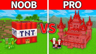 Mikey Family & JJ Family - NOOB vs PRO : TNT House Build Challenge in Minecraft (Maizen)