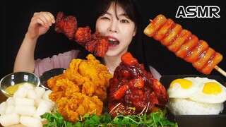 ASMR MUKBANG| 꾸브라꼬 치킨 & 치밥 & 떡꼬치 먹방 & 레시피 FRIED CHICKEN EATING