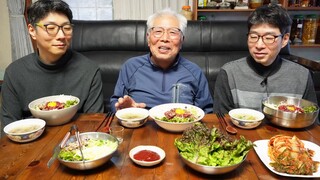 육회 비빔밥 먹방 asmr(소고기 무국, 배추김치) korean mukbang asmr / korean food asmr