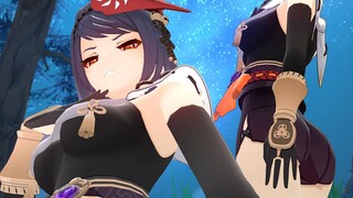 Sara turns Aether into a Inazuman Pyscho