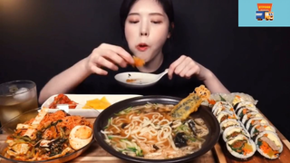 Mukbang mì udon và kimbap #anngon