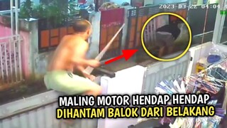 Dihantam Balok !! Maling motor Tak bisa lari lagi dari kenyataan !! rekaman CCTV