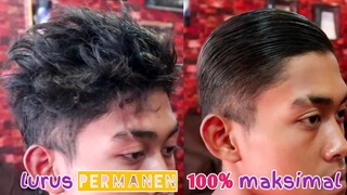 meluruskan rambut keriting pria, yang rusak akibat semir rambut