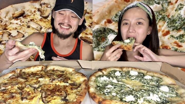 Couple Mukbang : TRUFFLE MUSHRROM & CREAMY SPINACH PIZZA MUKBANG