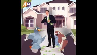 The rich man fed the pigeon-people money.