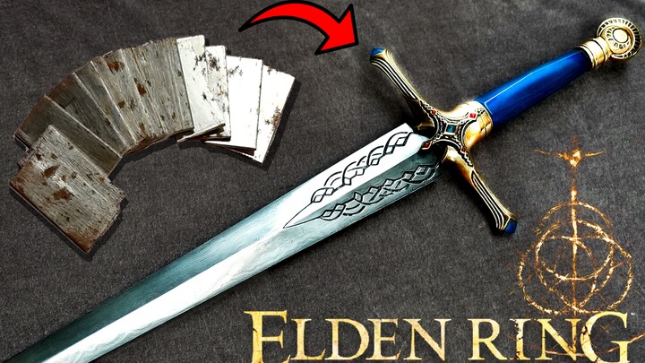 Pedang Kalia Knight "Cincin Eldon | Cincin Orang Tua" Damaskus 560 lapis yang ditempa dengan tangan