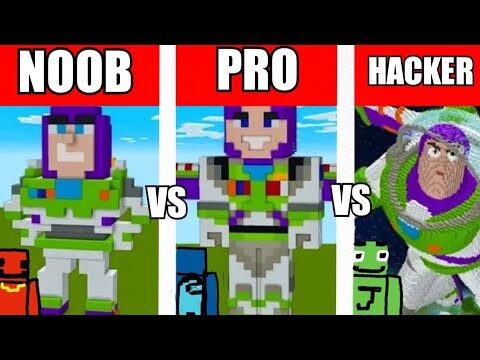 NOOB VS PRO VS HACKER!! BUZZ LIGHTYEAR BUILD CHALLENGE!!! Minecraft