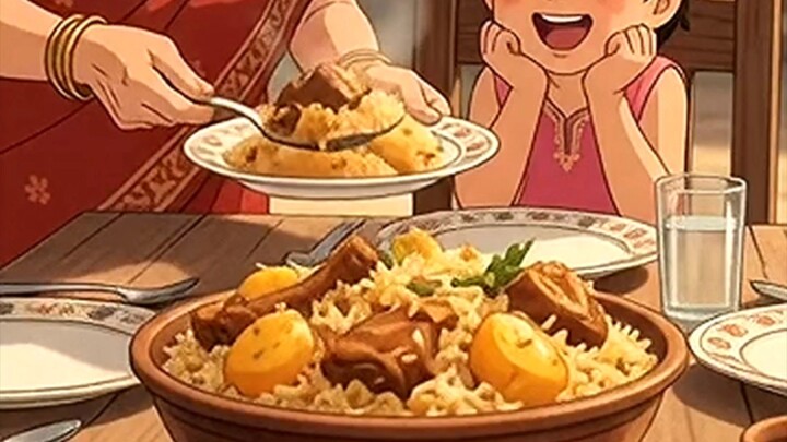 Grandma's Special Beef Biryani 🍛❤️ | Cozy Village Cooking | Ghibli-Inspired Animation