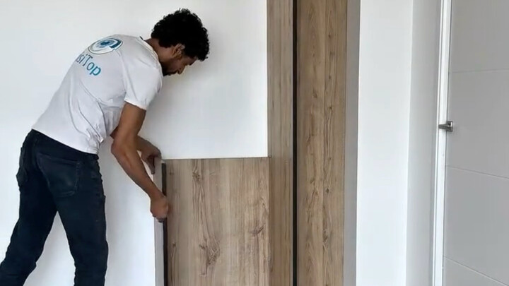 On-site installation process of a sideboard and wine cabinet