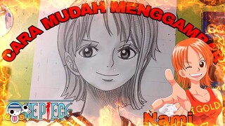 cara mudah menggambar anime one piece, Nami