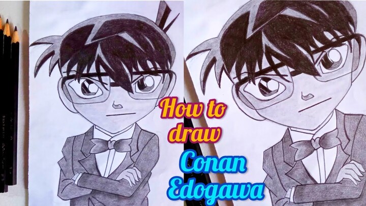 How to draw conan edogawa from detective conan | Case closed | Pencil drawing tutorial