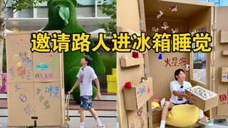 Inviting passersby to sleep inside a refrigerator