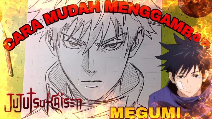 cara mudah menggambar anime jujutsu kaisen, Megumi