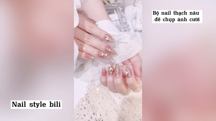 Bộ nail thạch nâu chụp ảnh cưới