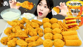 ASMR MUKBANG| 직접 만든 뿌링클볶음면 뿌링클 양념치킨 치즈볼 핫도그 먹방 & 레시피 FRIED CHICKEN AND FIRE NOODLES EATING
