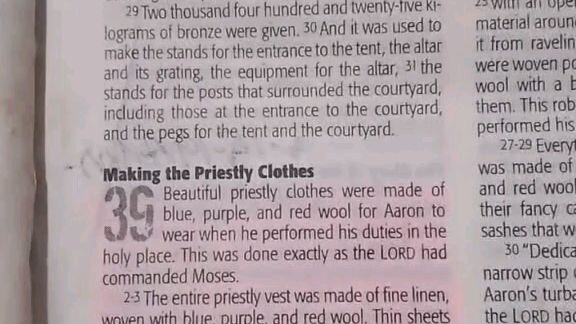 Daily Verse.        Exodus 39:1-7.