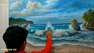 HOW TO DRAW A SEASCAPE By DANDAN SA / CARA MENGGAMBAR - MELUKIS PEMANDANGAN ALAM LAUT, Tutorial 62