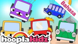 5 Little Buses | 5 Bus Kecil | Lagu Anak | HooplaKidz Bahasa