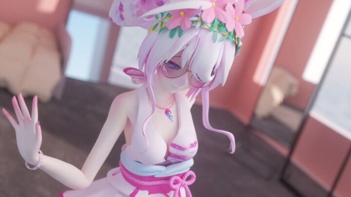 Hatsune's wife white silk rabbit ears backless dress pink girl scene