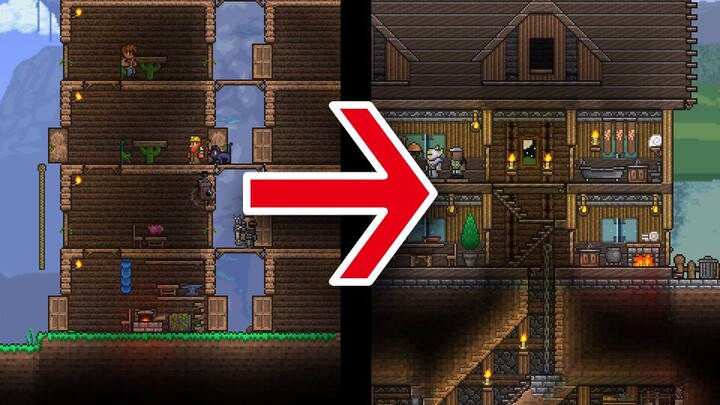 【تيراريا】 كيف تُحسّن بسرعة قوتك في البناء؟ هل بإمكانك بناء فيلا من الخشب والحجارة؟