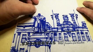 University of Santo Tomas Main Bldg and Benavides Statue Coffee Shop Tissue Drawing Time Lapse