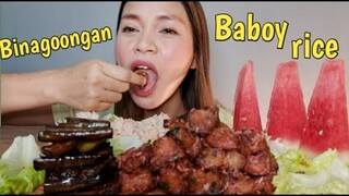 MUKBANG/BINAGOONGAN RICE,BINAGOONGANG BABOY AT PRITONG TALONG Collab@MOM EATS