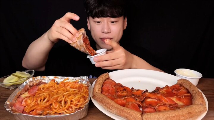 SUB) 페퍼로니 피자 & 치즈 오븐 스파게티 먹방 mukbang asmr 페퍼로니 가득한 미국식 피자🍕피자엔 치즈오븐스파게티가 짝꿍😆