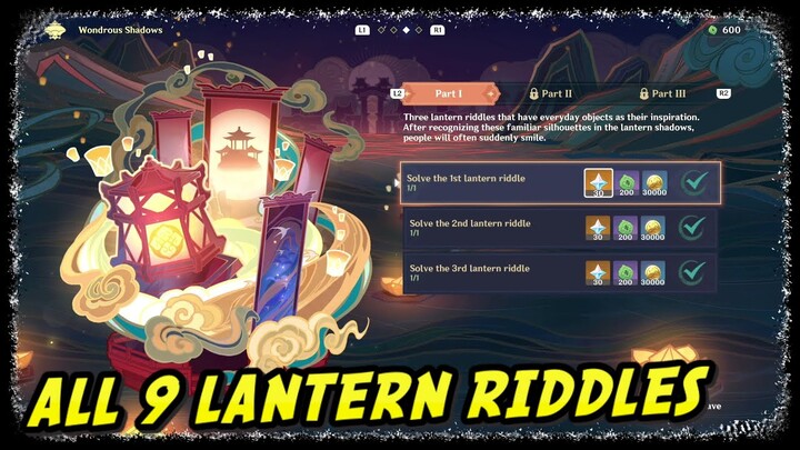 Wondrous Shadows All 9 Lantern Riddles | Genshin Impact | All Lantern Riddles