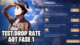 TEST DROP RATE ATTACK ON TITAN FASE 1 - APAKAH BISA LANGSUNG DAPAT SKIN NYA? MOBILE LEGEND