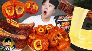 ASMR MUKBANG 우족찜 & 우대갈비 & 불닭볶음면 FIRE Noodle & SPICY BRAISED BEEF FEET & BEEF RIBS EATING SOUND!