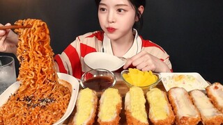 SUB) ! Pork Cutlet & Buldak Noodles Mukbang ASMR