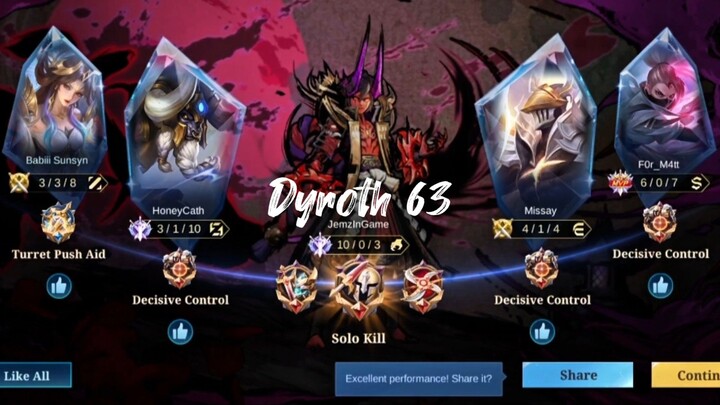 Ending the game at 9 minutes Challenge | JemzInGame Dyroth Plays (63) | Mobile Legends
