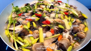 LẨU NẤM RƠM NẤU CHANH ỚT giòn ngọt chua cay cay chay mặn rất ngon - Hữu Quốc món ngon dễ làm