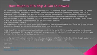 How Much Is It To Ship A Car To Hawaii