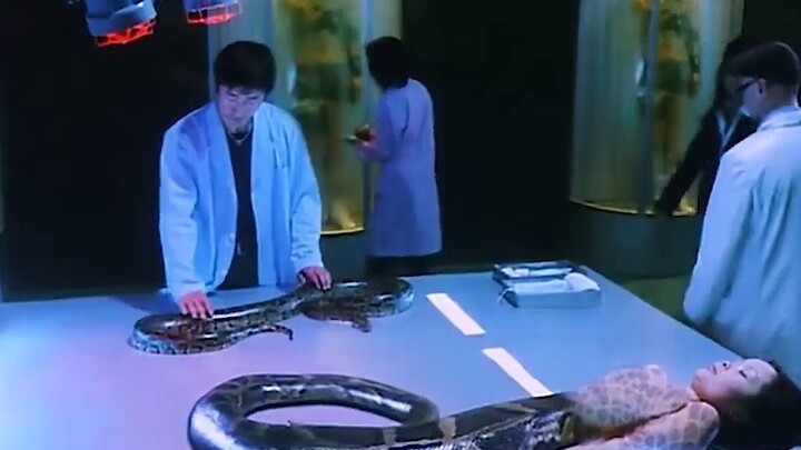 The doctor combined humans and snakes. The python ate him and then escaped. Movie Reboot: Snake Bone