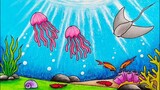Cara menggambar ubur ubur || Menggambar macam macam hewan laut
