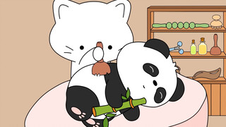 The kitten gives the giant panda a full body massage｜ASMR animation