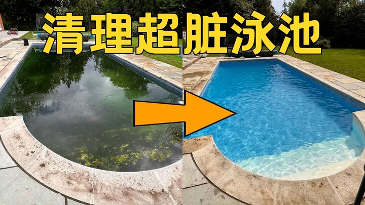 清理超脏的游泳池，这么多狠活不换水就能游了？