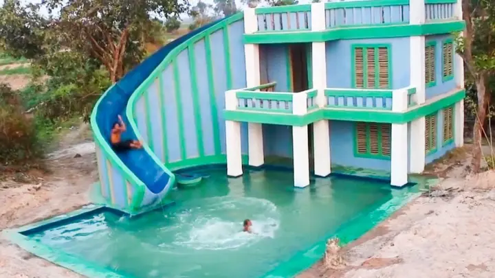 【Life】Building a modern slide, villa house. Slide for the summer.