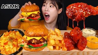 ASMR MUKBANG| 직접 만든 양념치킨 & 치즈스틱 & 햄버거 먹방 & 레시피 FIRE FRIED CHICKEN AND HAMBURGER EATING